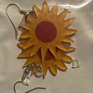 Sunflower Earrings with Red Center